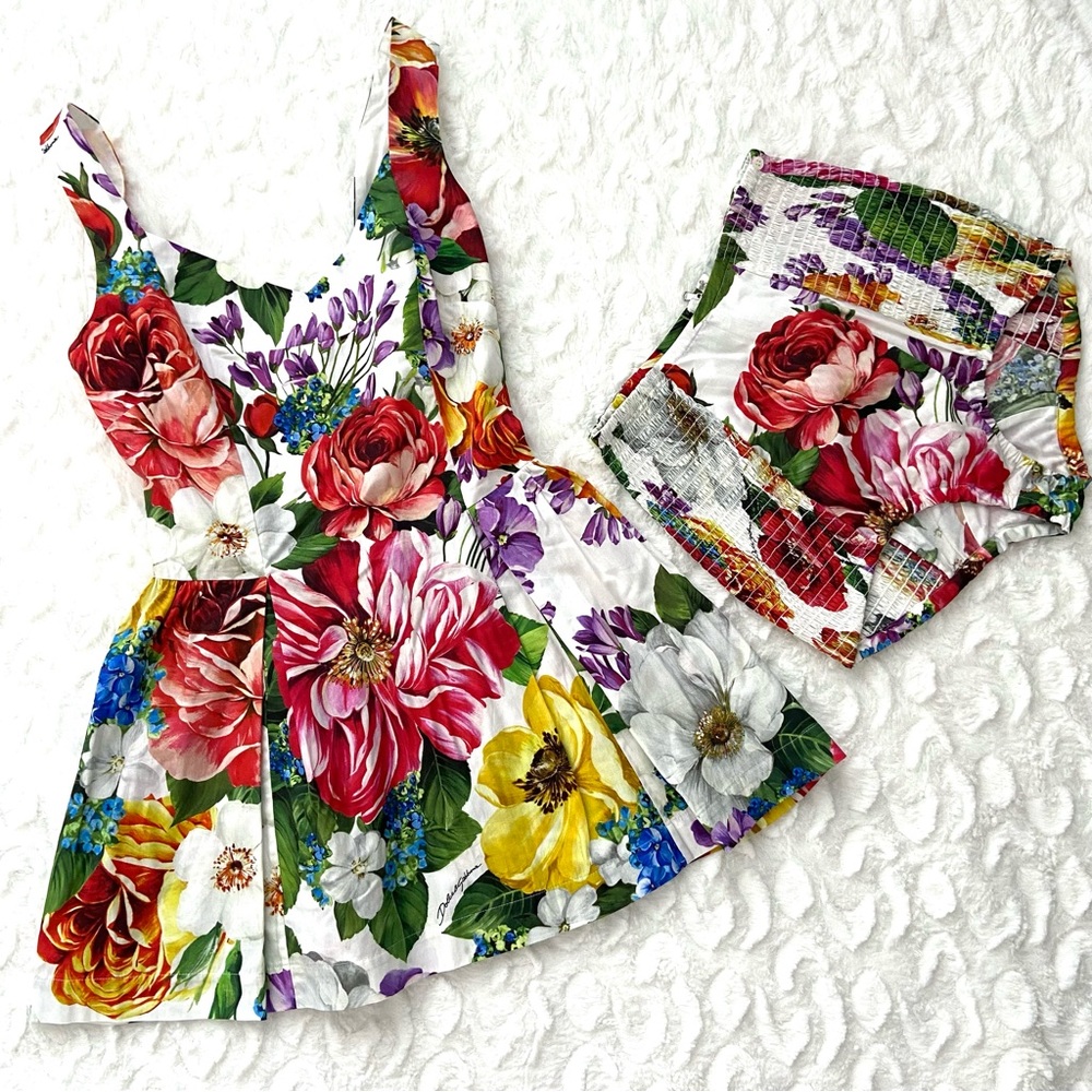 DOLCE & GABBANA Multicolor Floral Print Cotton Mini Dress Top and Shorts SET 2pc - Picture 3 of 16